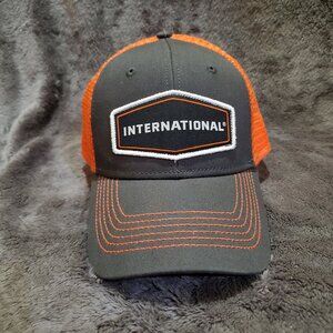 International Truckers Style Tractor Cap Dark Grey /Orange Mesh Adjustable